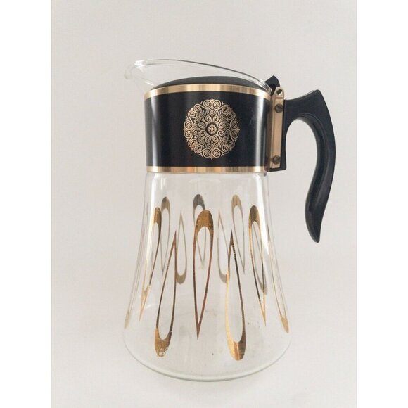 Vintage David Douglas Flameproof Glass Coffee Pot With Gold & Black Design 4 Cup - Picture 12 of 12